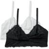 Amazon Essentials Women’s Stretch Galloon Lace Unlined Triangle Bra, Wireless, Pack of 2(Black / White)