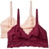 Amazon Essentials Women’s Stretch Galloon Lace Unlined Triangle Bra, Wireless, Pack of 2(Soft Petal / Burgundy)