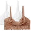 Amazon Essentials Women’s Stretch Galloon Lace Unlined Triangle Bra, Wireless, Pack of 2(White / Washed Bronze)