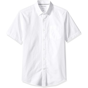 Amazon Essentials Men’s Short-Sleeve Oxford Shirt with Pocket, White, Large