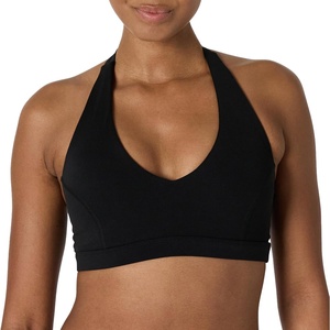 Amazon Essentials Women’s Active FormFlex Buttery Soft Light Support Halter V-Neck Sports Bra(Black)