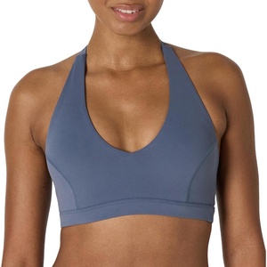 Amazon Essentials Women’s Active FormFlex Buttery Soft Light Support Halter V-Neck Sports Bra(Slate Grey)