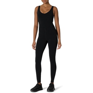 Amazon Essentials Women’s Active Formflex Buttery Soft One Piece Full Length Workout Jumpsuit with Built-In Bra(Black)