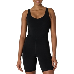 Amazon Essentials Women’s Active Formflex Buttery Soft One Piece Shorts Romper Jumpsuit with Built-In Bra(Black)