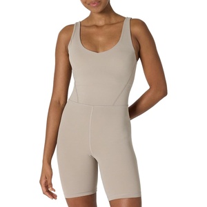 Amazon Essentials Women’s Active Formflex Buttery Soft One Piece Shorts Romper Jumpsuit with Built-In Bra(Taupe)
