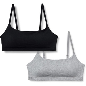 Amazon Essentials Women’s Cotton Jersey Scoop Bralette, Pack of 2(Black / Medium Grey Heather)