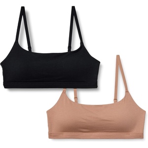 Amazon Essentials Women’s Cotton Jersey Scoop Bralette, Pack of 2(Black / Washed Bronze)