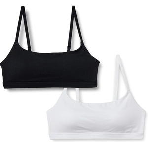 Amazon Essentials Women’s Cotton Jersey Scoop Bralette, Pack of 2(Black / White)