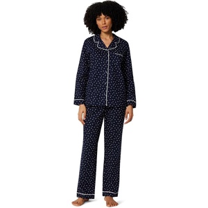Amazon Essentials Women’s Cotton Stretch Poplin Pajama Set, Short Sleeve Button-Down with Shorts(Navy Ivory Dot)