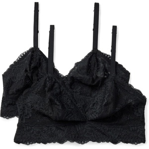 Amazon Essentials Women’s Stretch Galloon Lace Unlined Triangle Bra, Wireless, Pack of 2(Black)