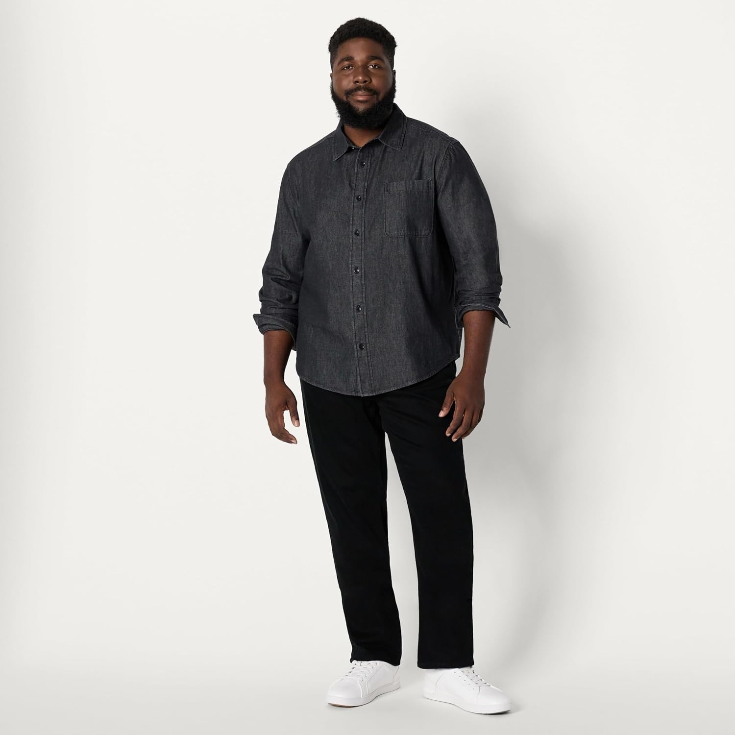 image:imageAmazon Essentials Mens RegularFit LongSleeve ButtonDown Denim ShirtBlack Wash