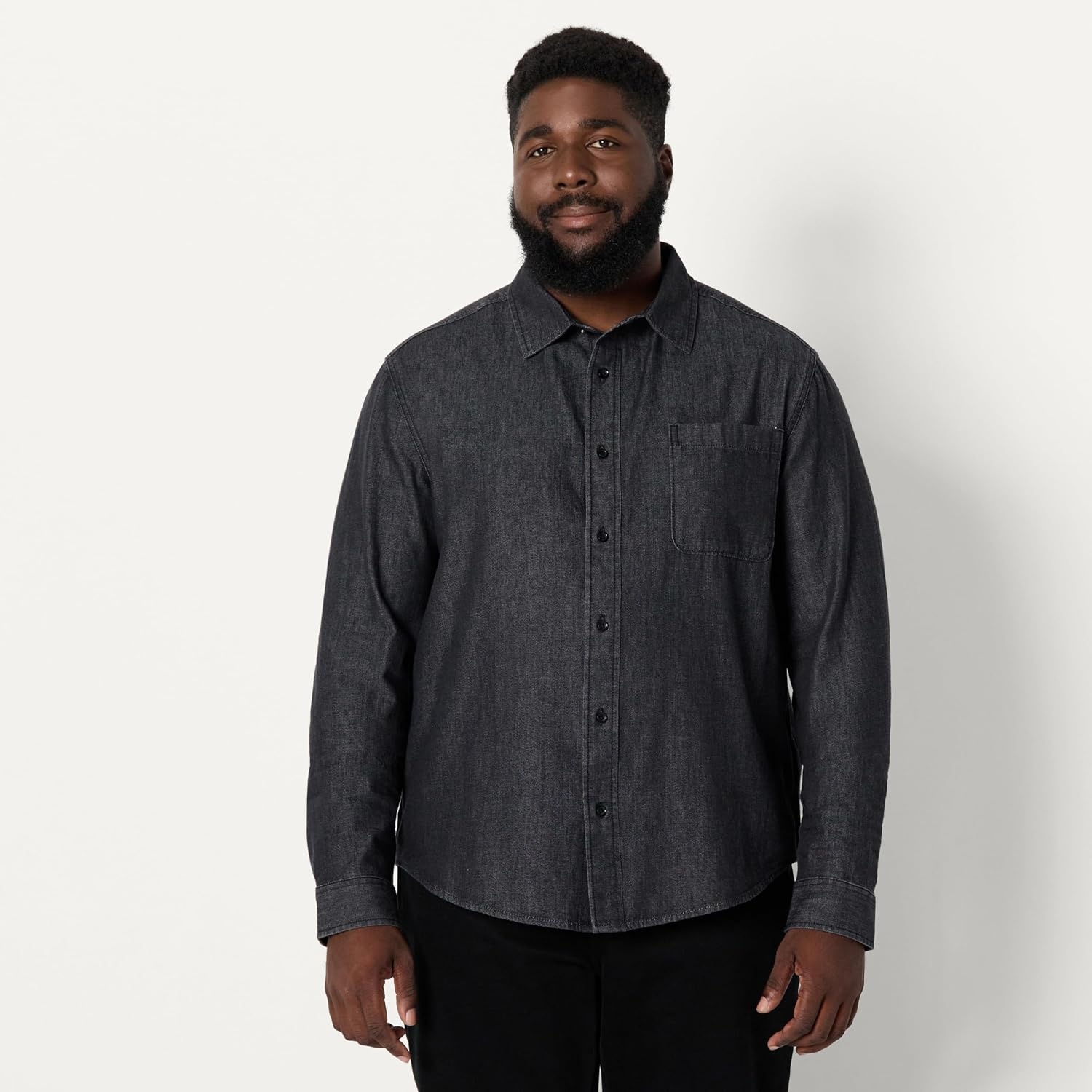 image:imageAmazon Essentials Mens RegularFit LongSleeve ButtonDown Denim ShirtBlack Wash