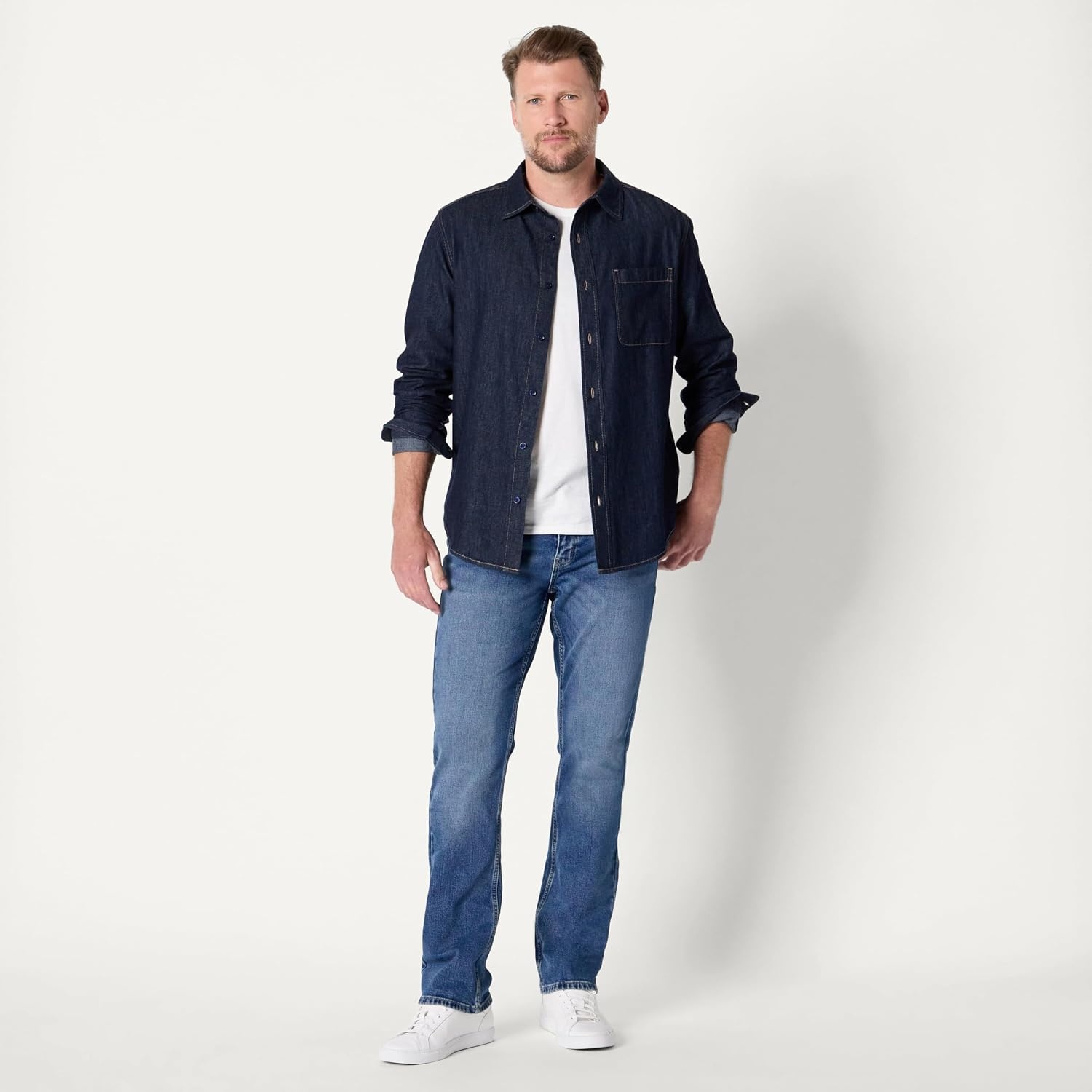 image:imageAmazon Essentials Mens RegularFit LongSleeve ButtonDown Denim ShirtRinse