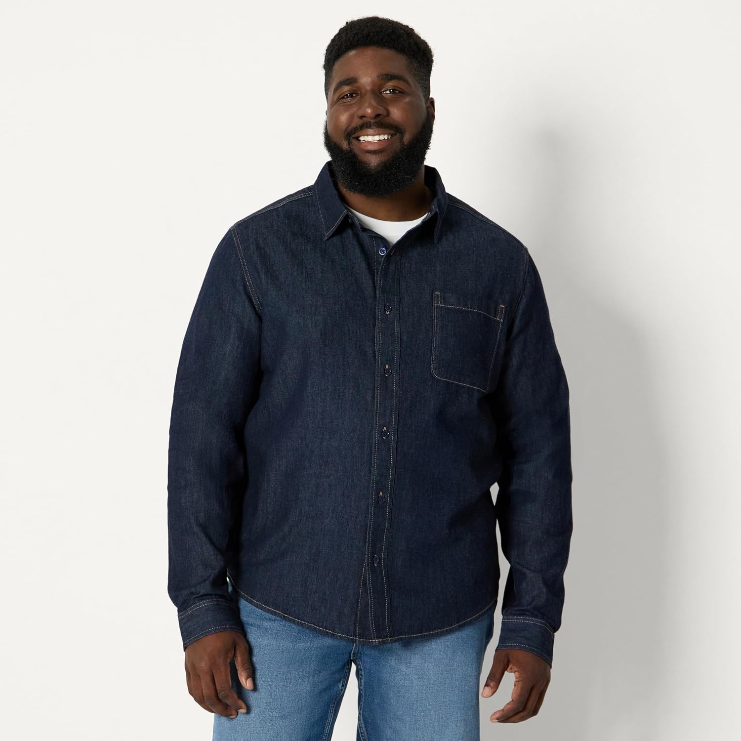 image:imageAmazon Essentials Mens RegularFit LongSleeve ButtonDown Denim ShirtRinse