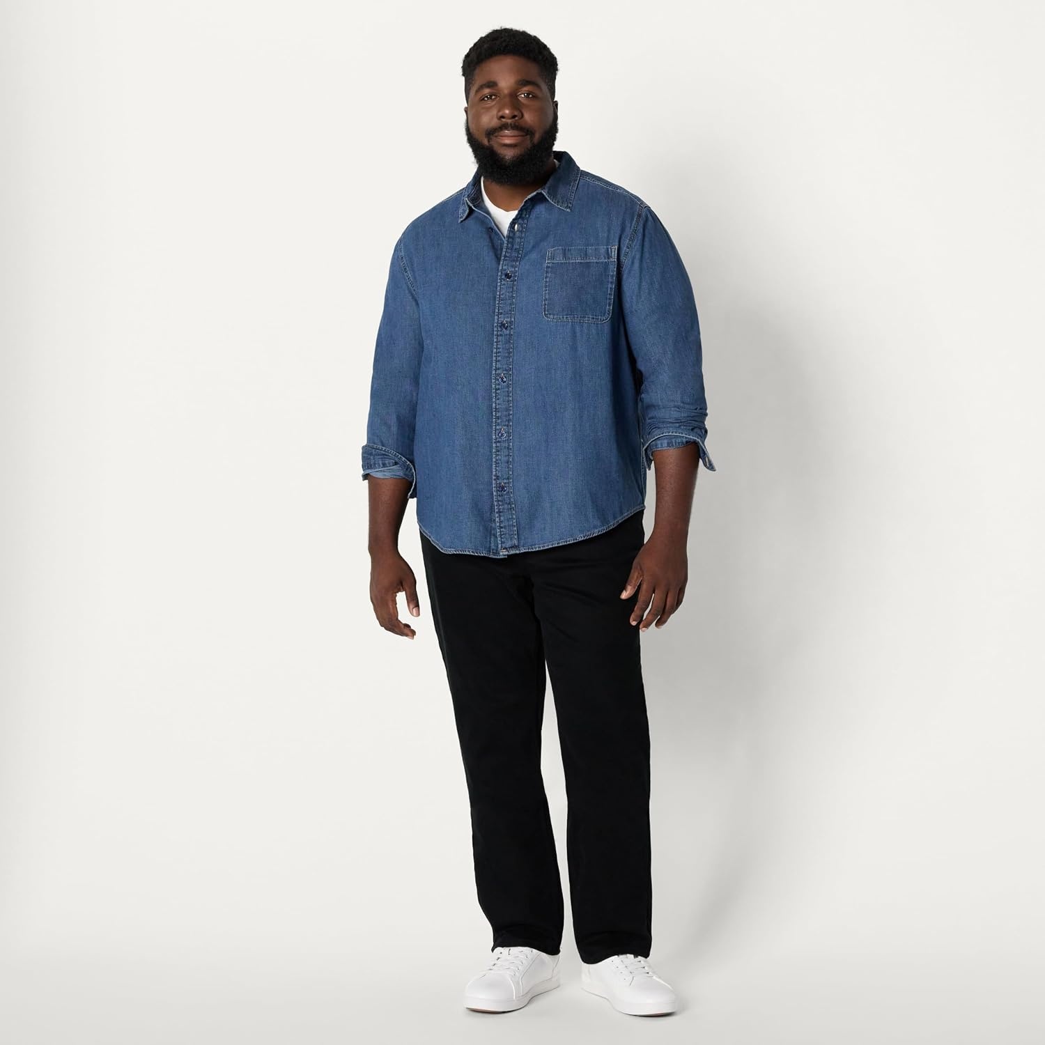 image:imageAmazon Essentials Mens RegularFit LongSleeve ButtonDown Denim ShirtStone Medium Wash