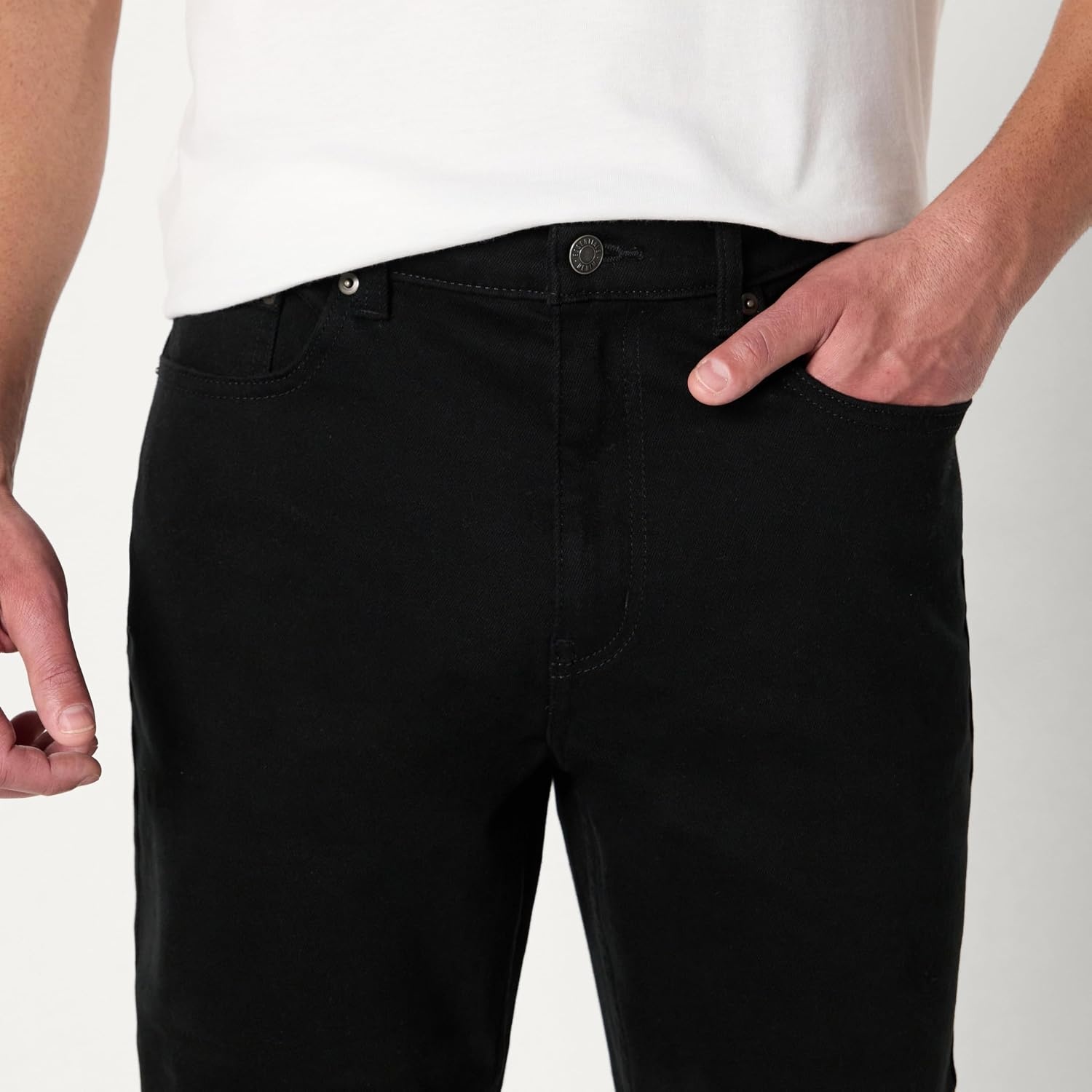 image:imageAmazon Essentials Mens StraightFit Jeans Midweight Vintage Inspired Denim Fitted Through Hip and ThighBlack