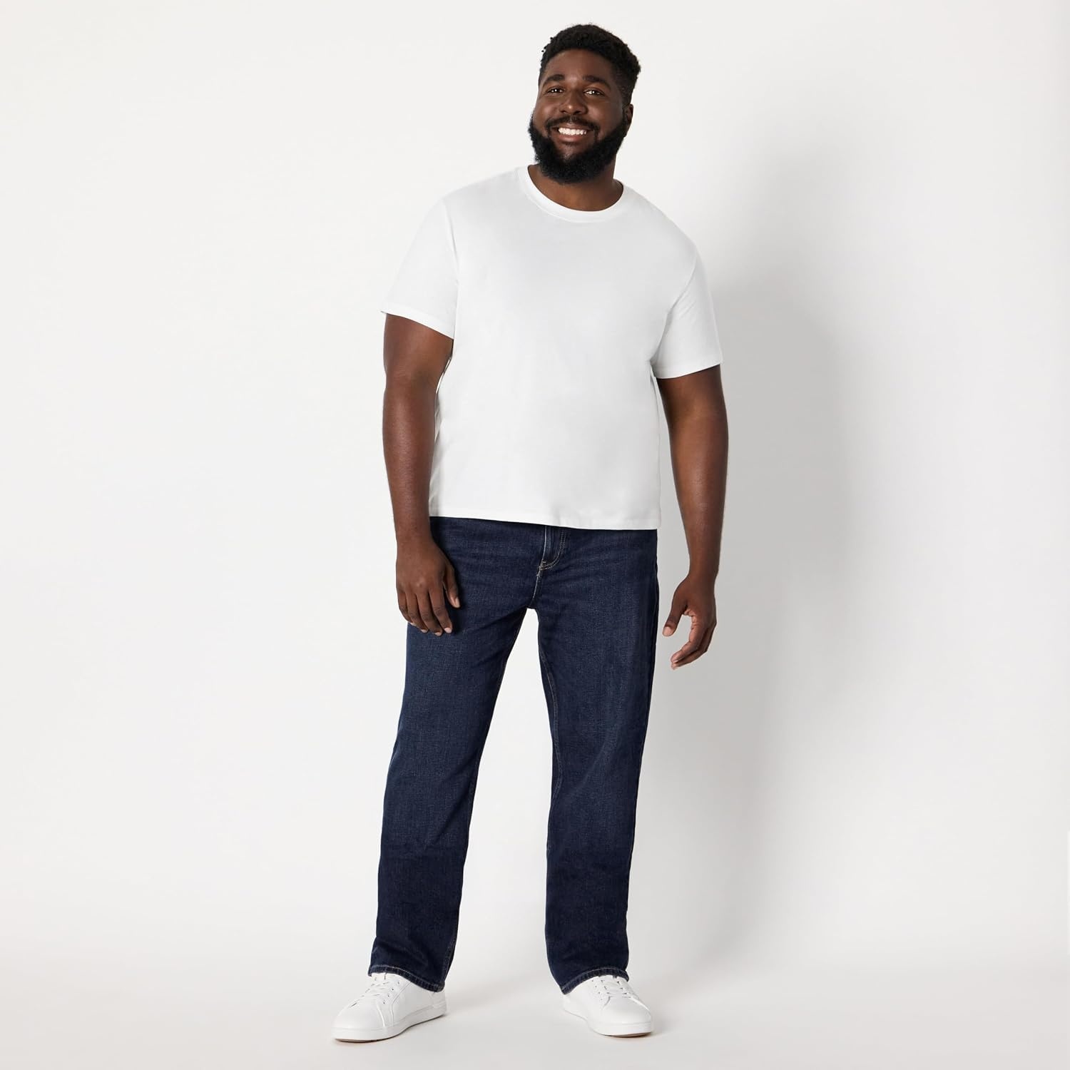image:imageAmazon Essentials Mens StraightFit Jeans Midweight Vintage Inspired Denim Fitted Through Hip and ThighDark Midnight Wash