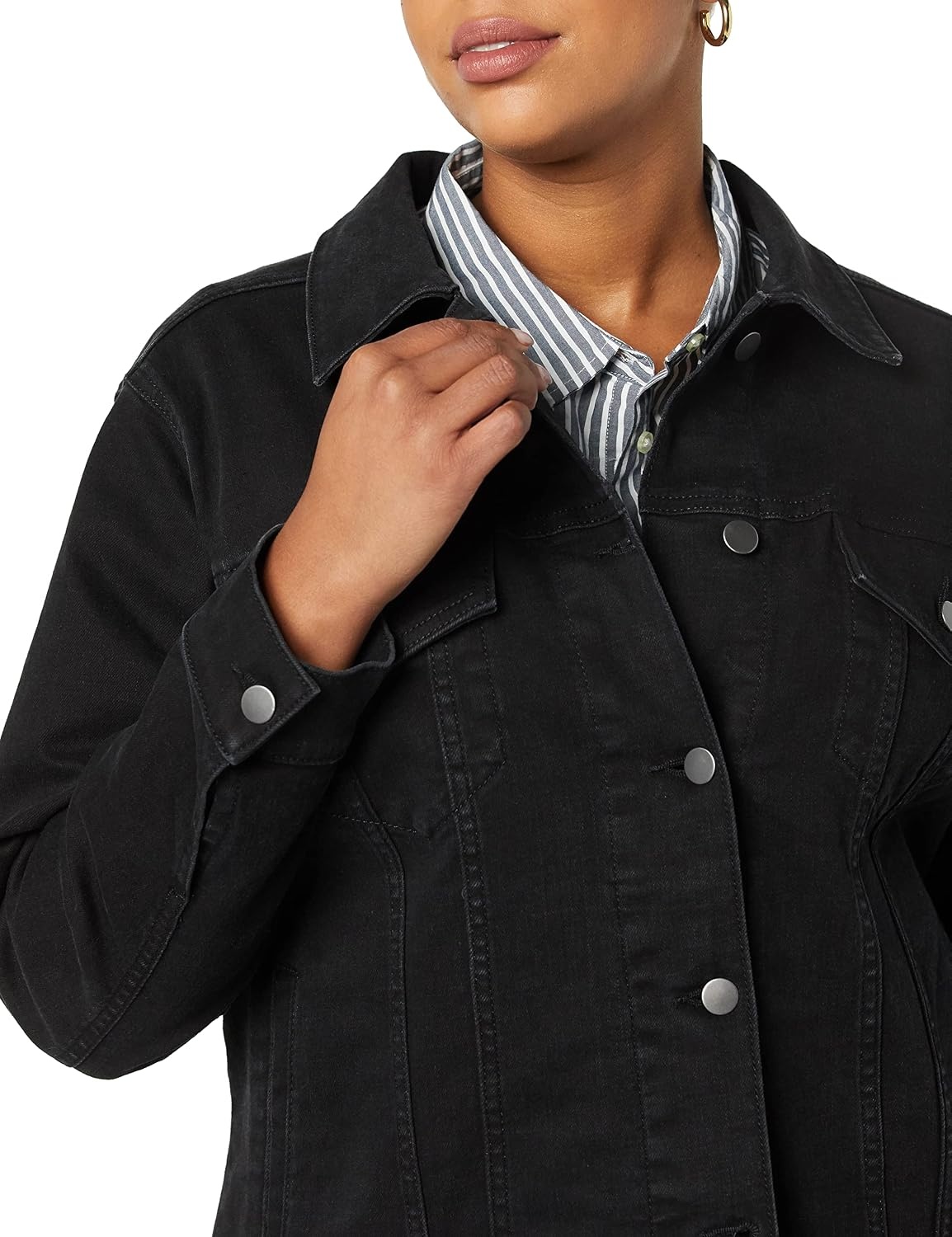 image:imageAmazon Essentials Womens RegularFit Denim Jean Jacket Available in Plus SizeBlack Wash