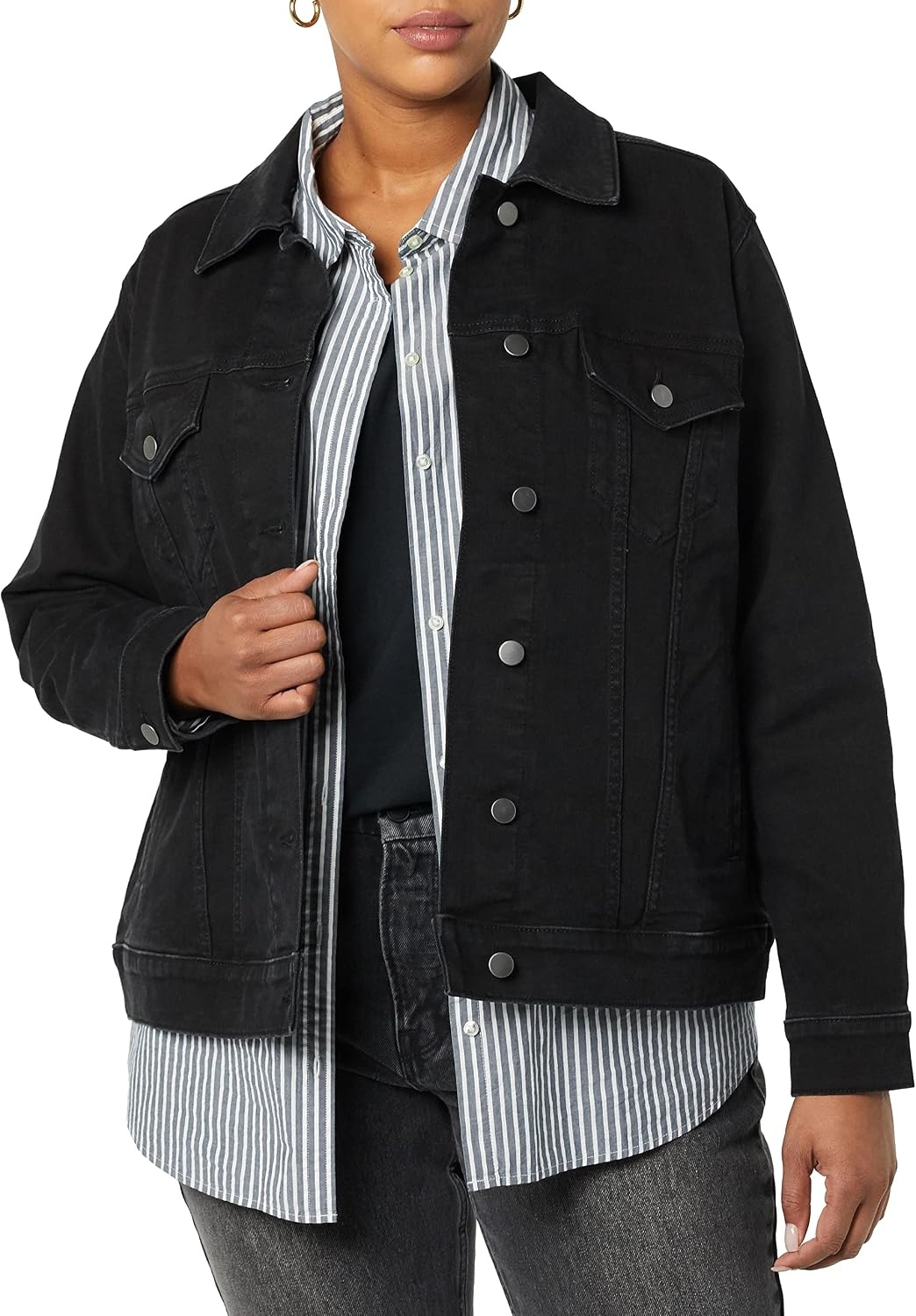 image:imageAmazon Essentials Womens RegularFit Denim Jean Jacket Available in Plus SizeBlack Wash