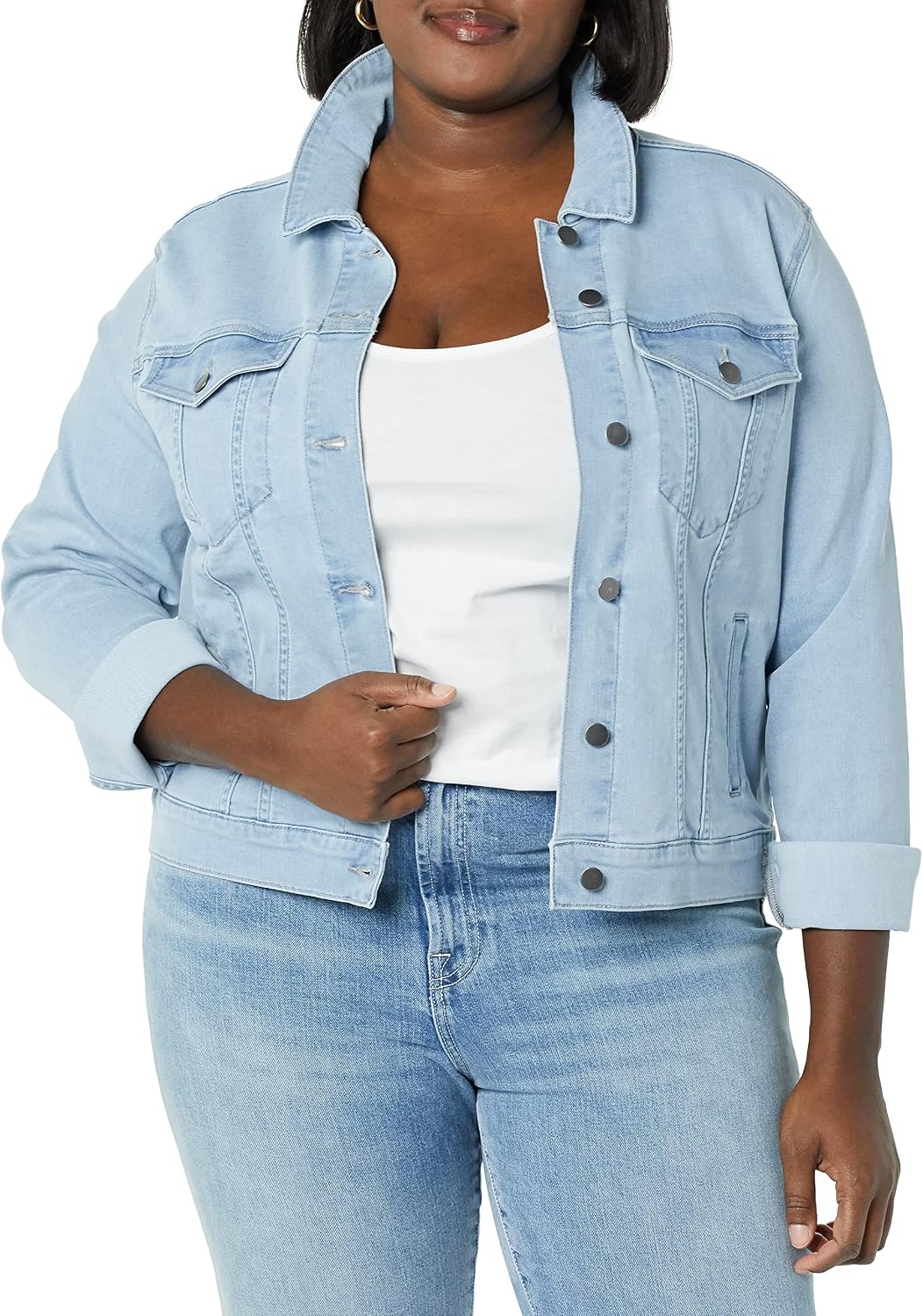 image:imageAmazon Essentials Womens RegularFit Denim Jean Jacket Available in Plus SizeLight Wash