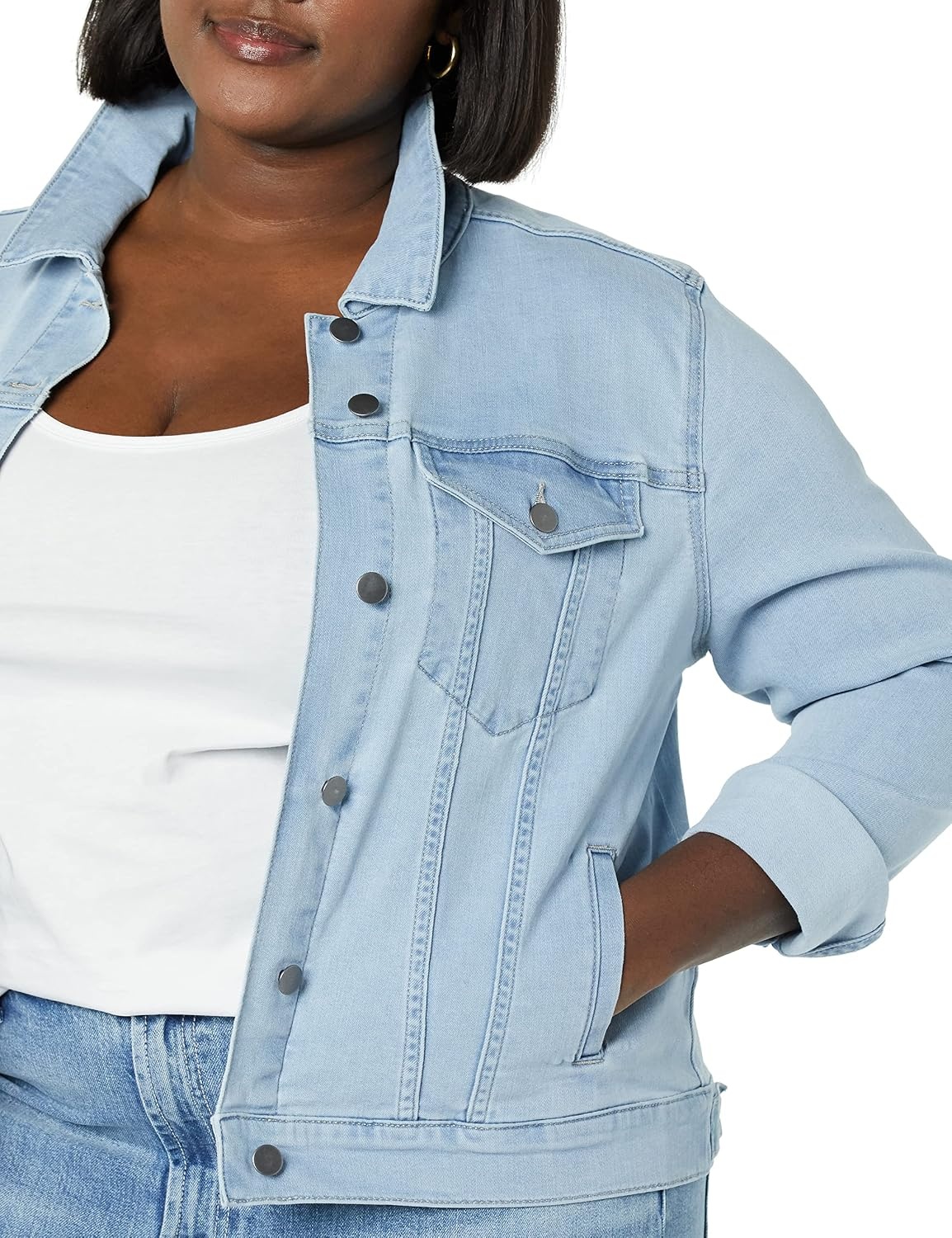 image:imageAmazon Essentials Womens RegularFit Denim Jean Jacket Available in Plus SizeLight Wash