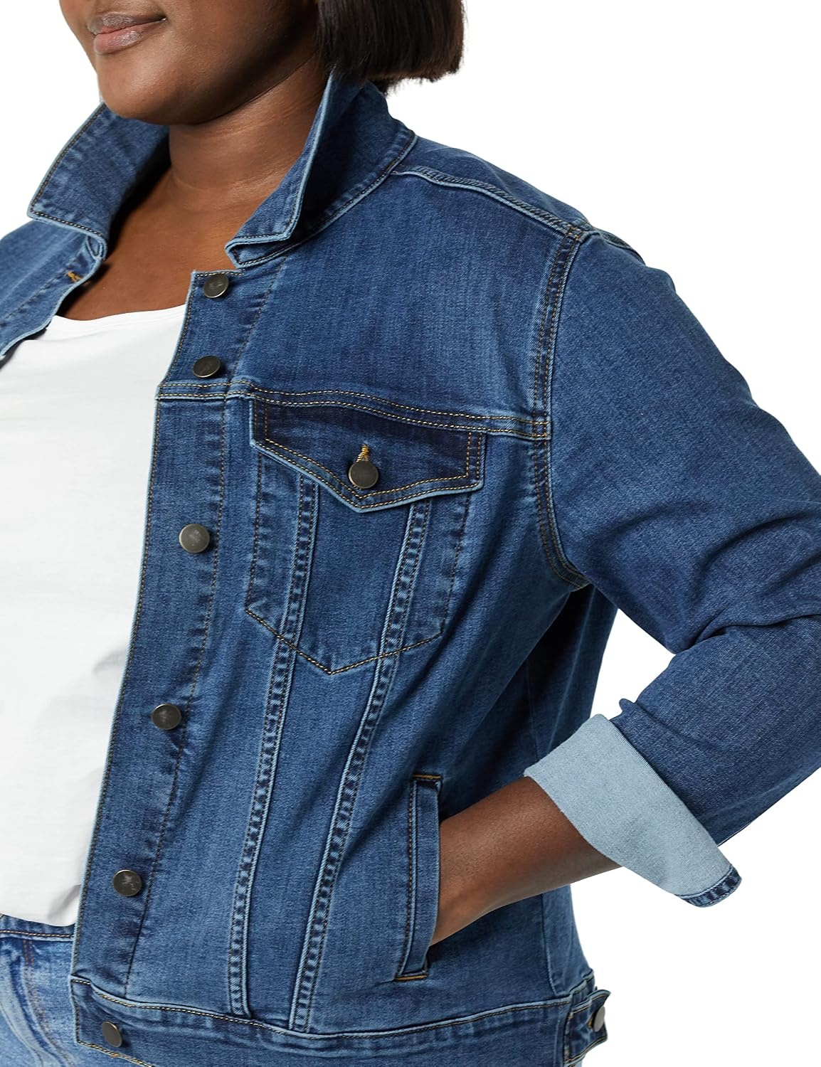 image:imageAmazon Essentials Womens RegularFit Denim Jean Jacket Available in Plus SizeMedium Wash