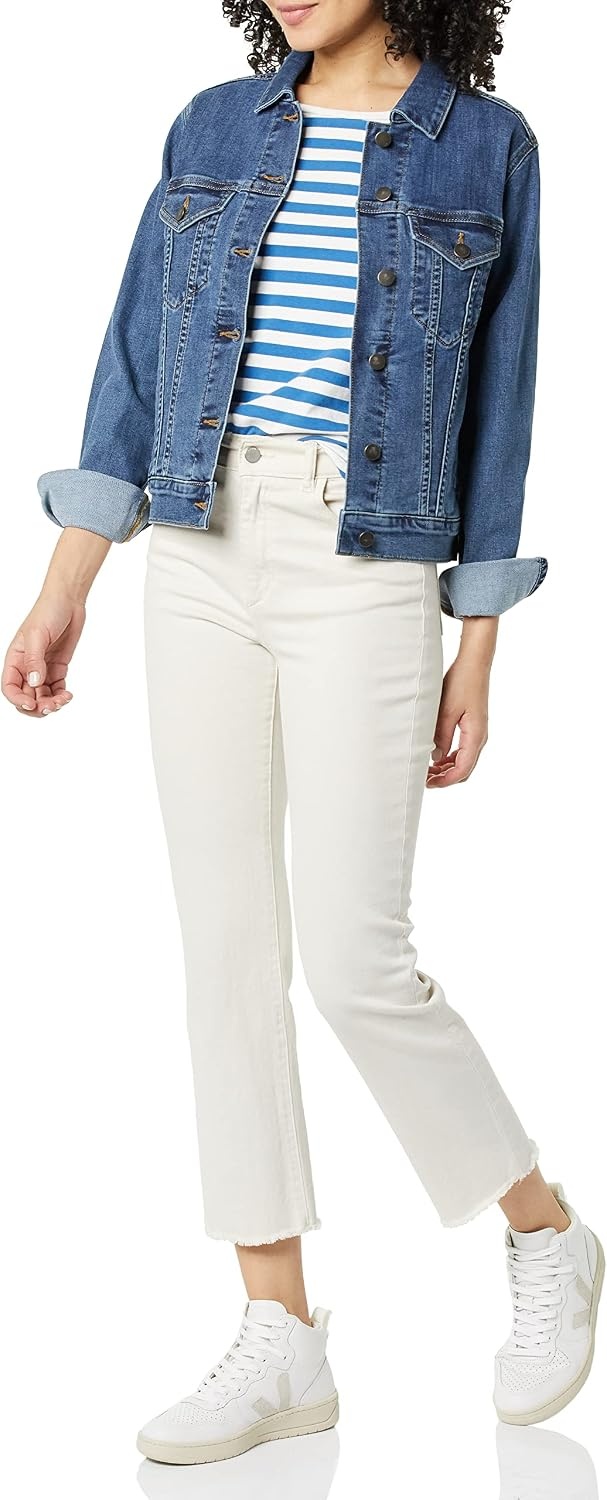 image:imageAmazon Essentials Womens RegularFit Denim Jean Jacket Available in Plus SizeMedium Wash