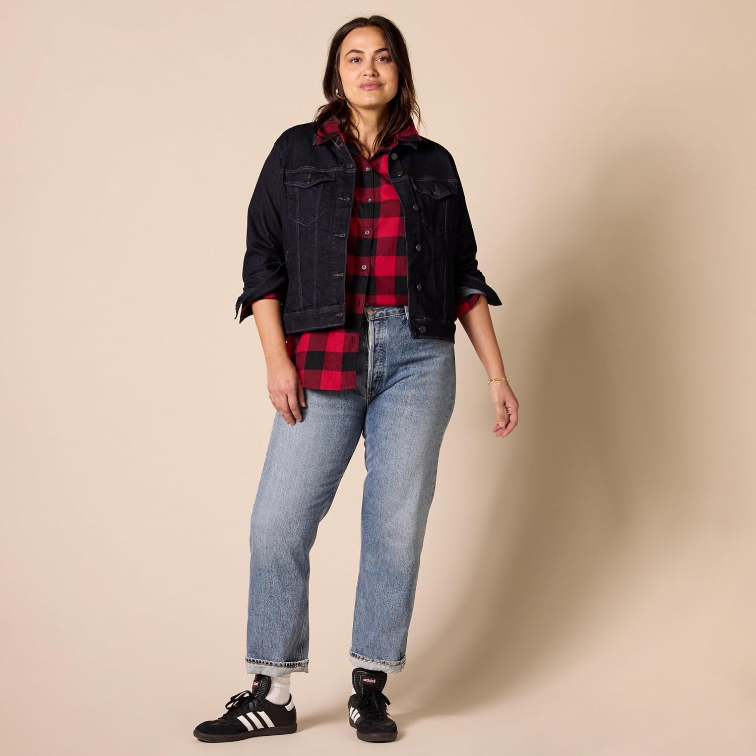 image:imageAmazon Essentials Womens RegularFit Denim Jean Jacket Available in Plus SizeRinse Wash