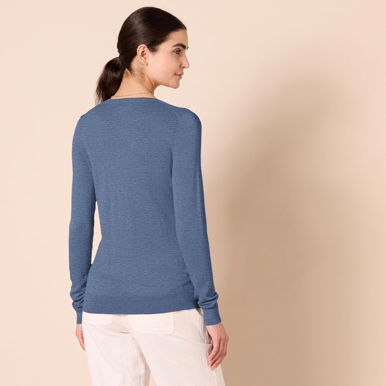 image:imageAmazon Essentials Womens RegularFit Lightweight LongSleeve VNeck Sweater Ribbed Cozy Soft Available in Plus SizeBlue Heather