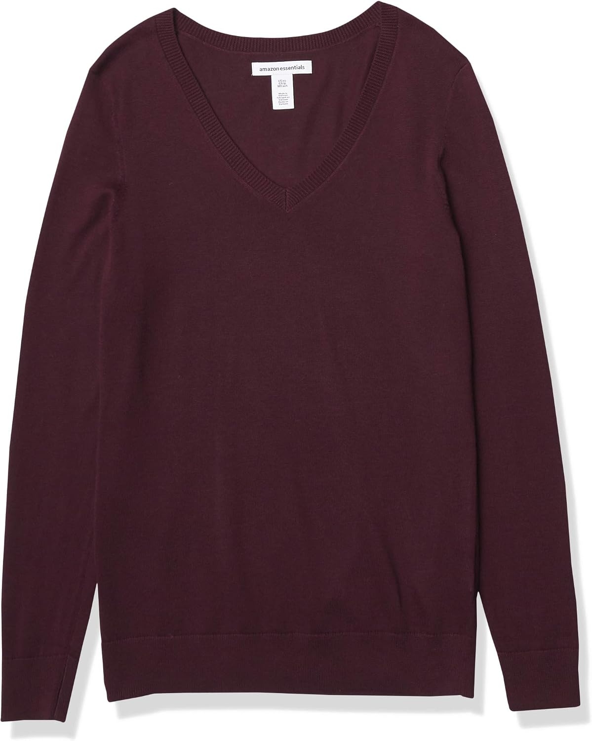 image:imageAmazon Essentials Womens RegularFit Lightweight LongSleeve VNeck Sweater Ribbed Cozy Soft Available in Plus SizeBurgundy