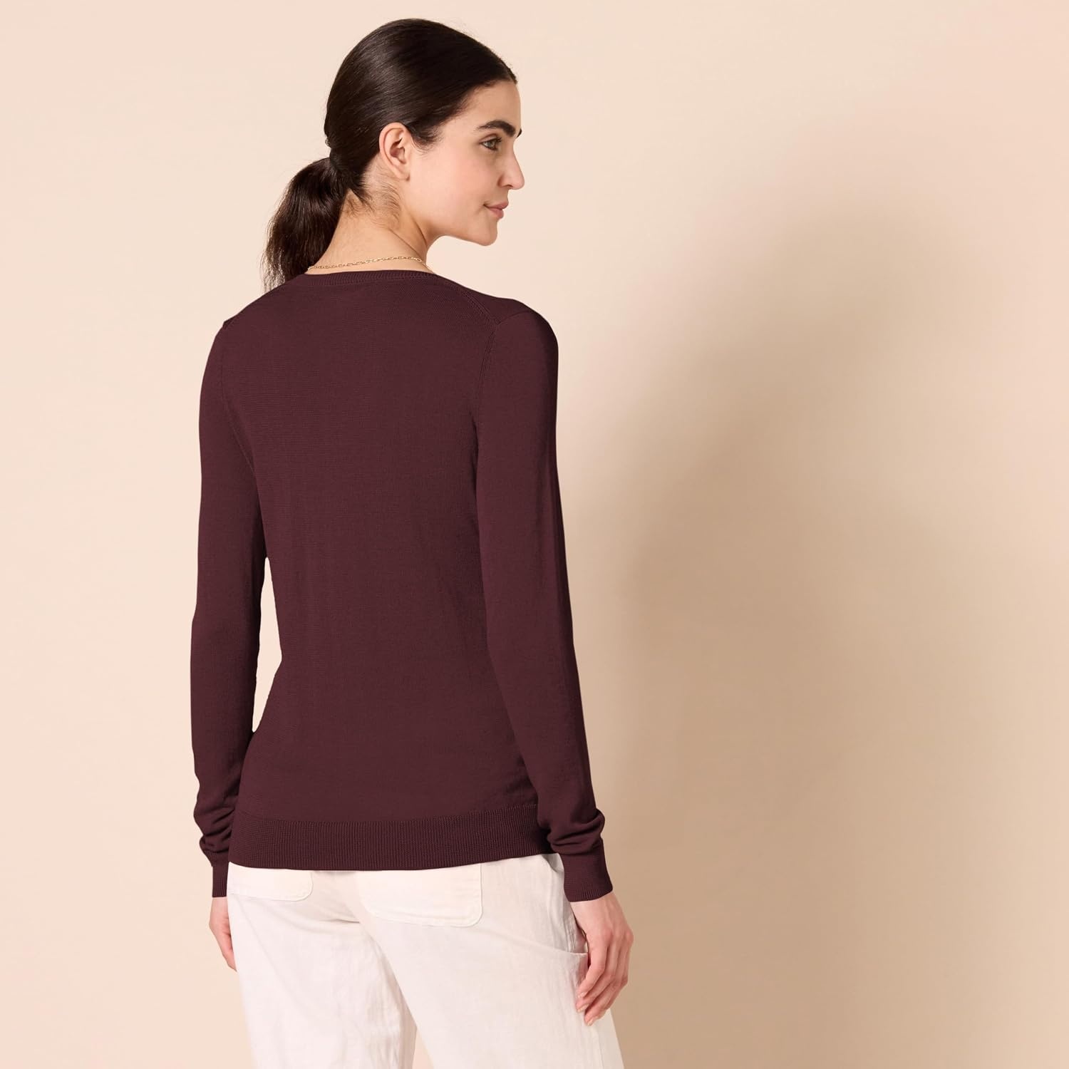 image:imageAmazon Essentials Womens RegularFit Lightweight LongSleeve VNeck Sweater Ribbed Cozy Soft Available in Plus SizeBurgundy
