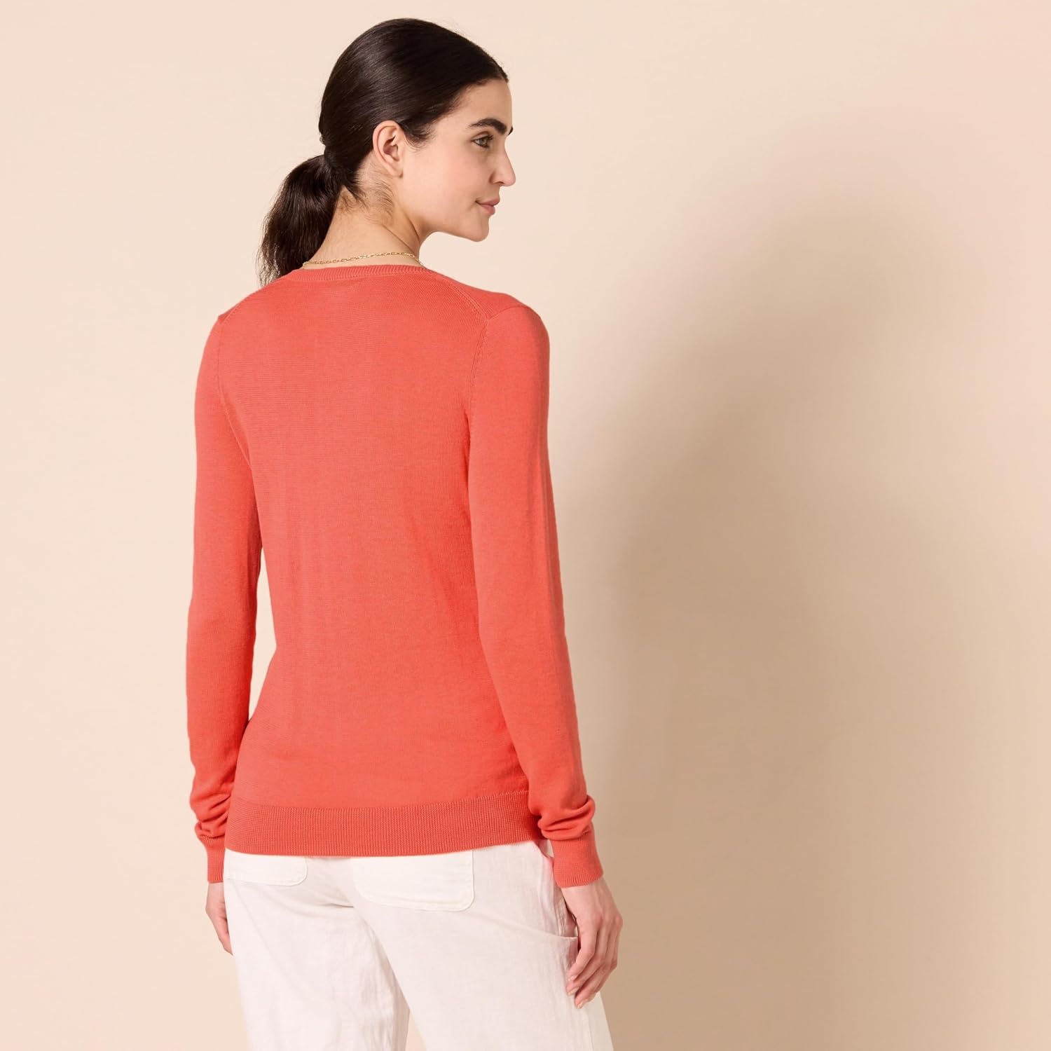 image:imageAmazon Essentials Womens RegularFit Lightweight LongSleeve VNeck Sweater Ribbed Cozy Soft Available in Plus SizeCoral Pink