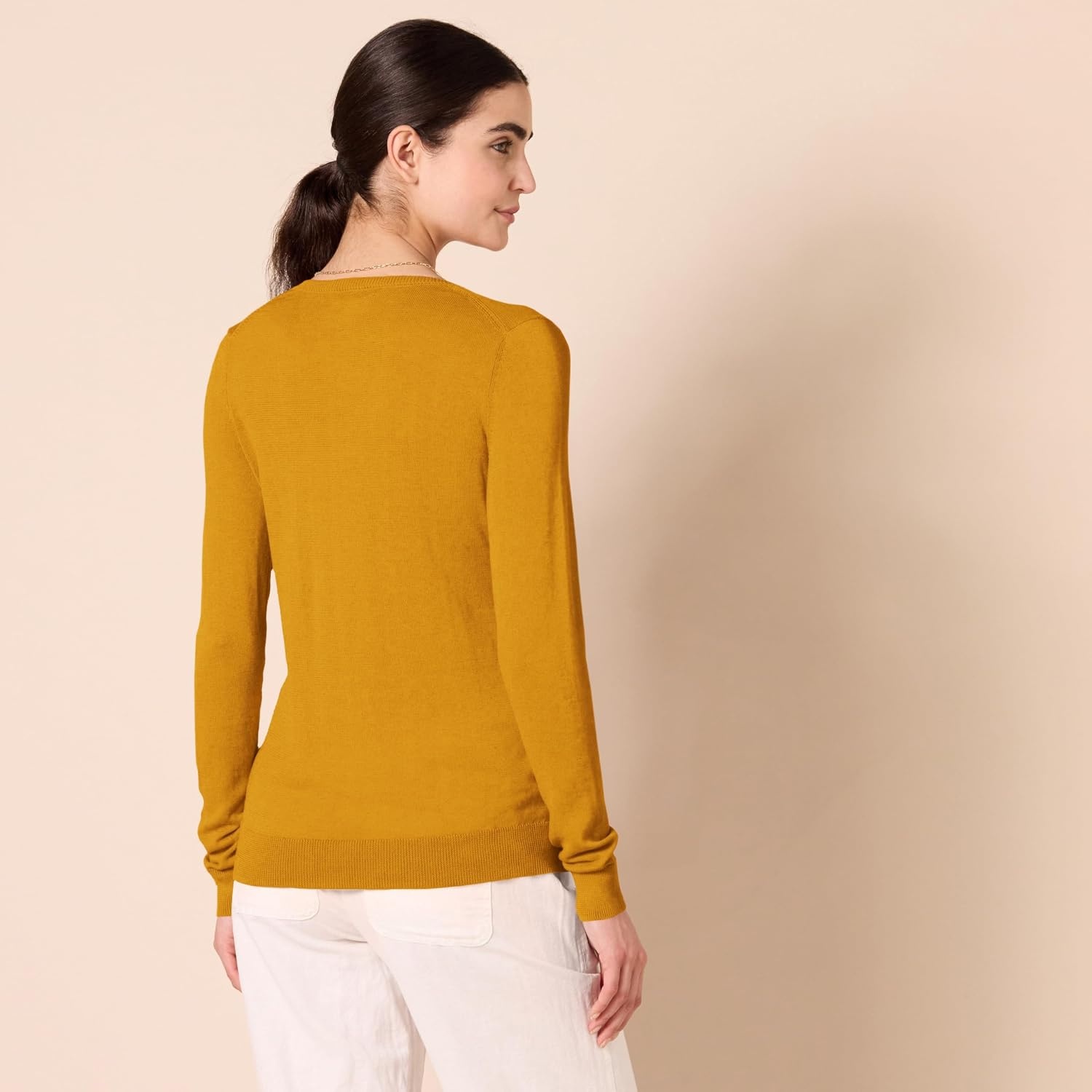 image:imageAmazon Essentials Womens RegularFit Lightweight LongSleeve VNeck Sweater Ribbed Cozy Soft Available in Plus SizeDark Golden Yellow