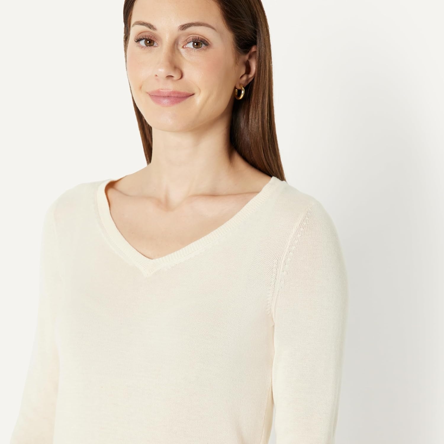 image:imageAmazon Essentials Womens RegularFit Lightweight LongSleeve VNeck Sweater Ribbed Cozy Soft Available in Plus SizeEcru