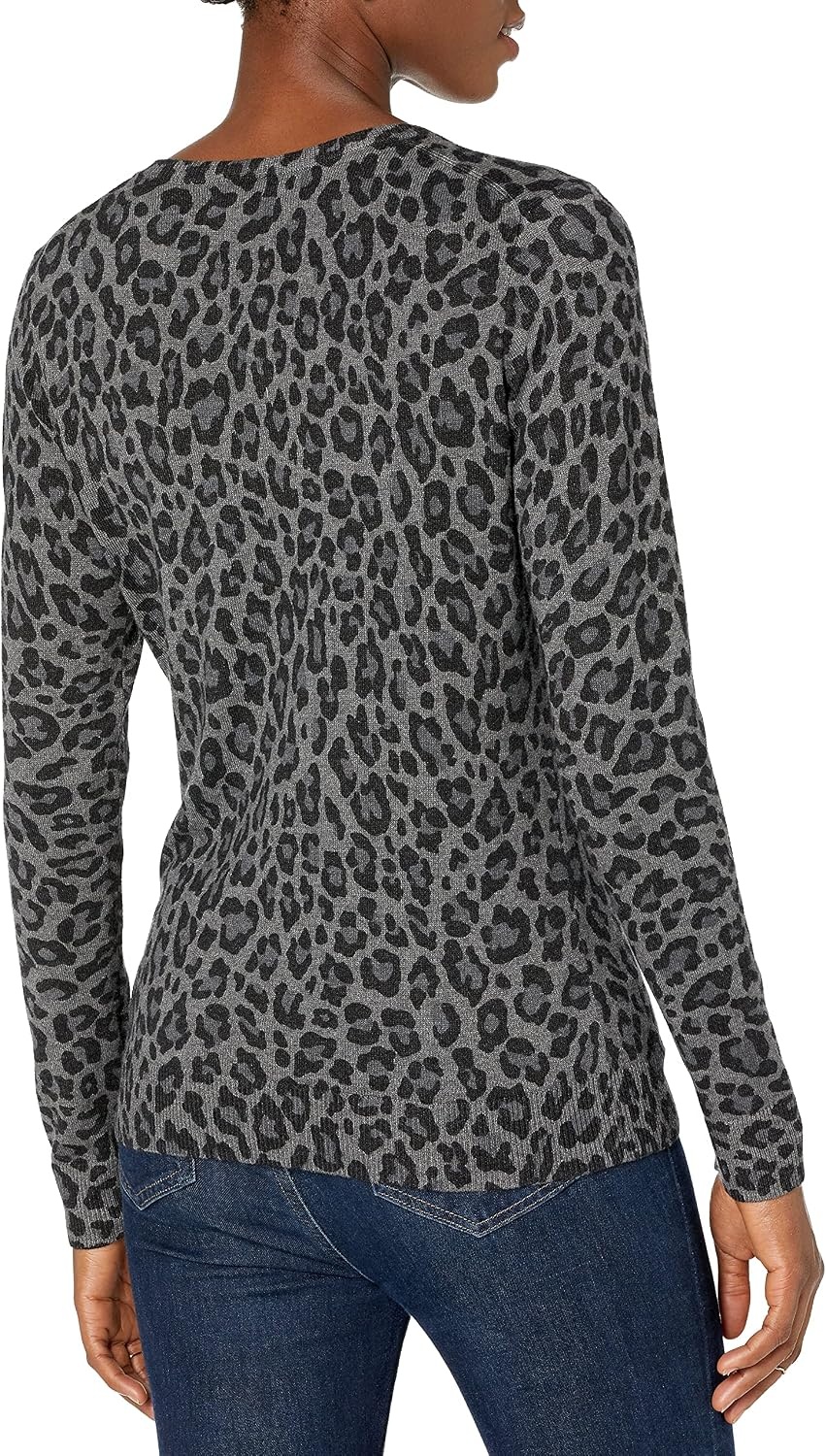 image:imageAmazon Essentials Womens RegularFit Lightweight LongSleeve VNeck Sweater Ribbed Cozy Soft Available in Plus SizeGrey Heather Animal Print
