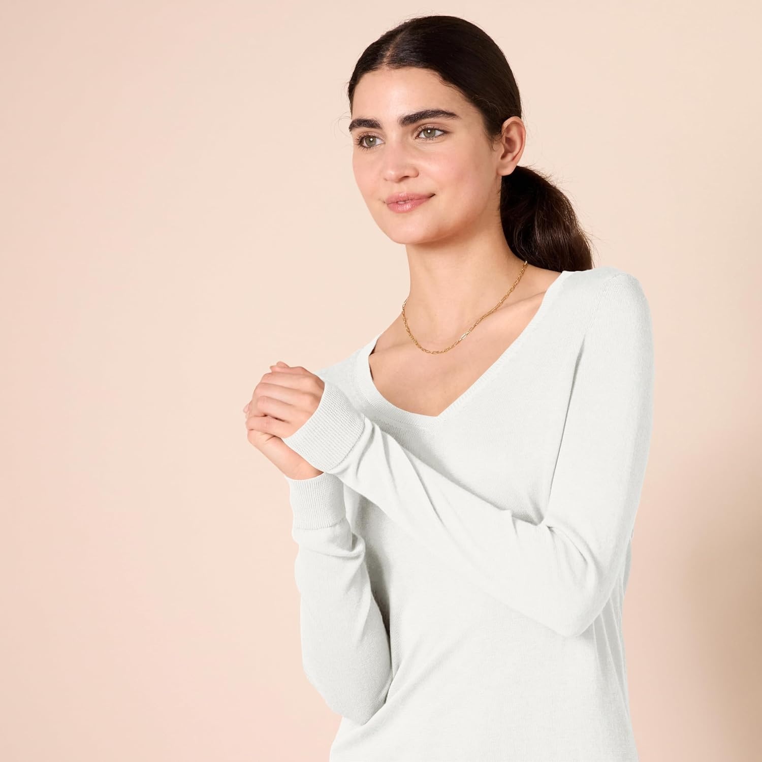 image:imageAmazon Essentials Womens RegularFit Lightweight LongSleeve VNeck Sweater Ribbed Cozy Soft Available in Plus SizeIvory