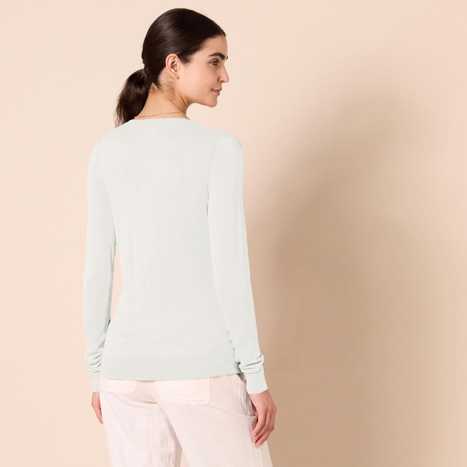 image:imageAmazon Essentials Womens RegularFit Lightweight LongSleeve VNeck Sweater Ribbed Cozy Soft Available in Plus SizeIvory