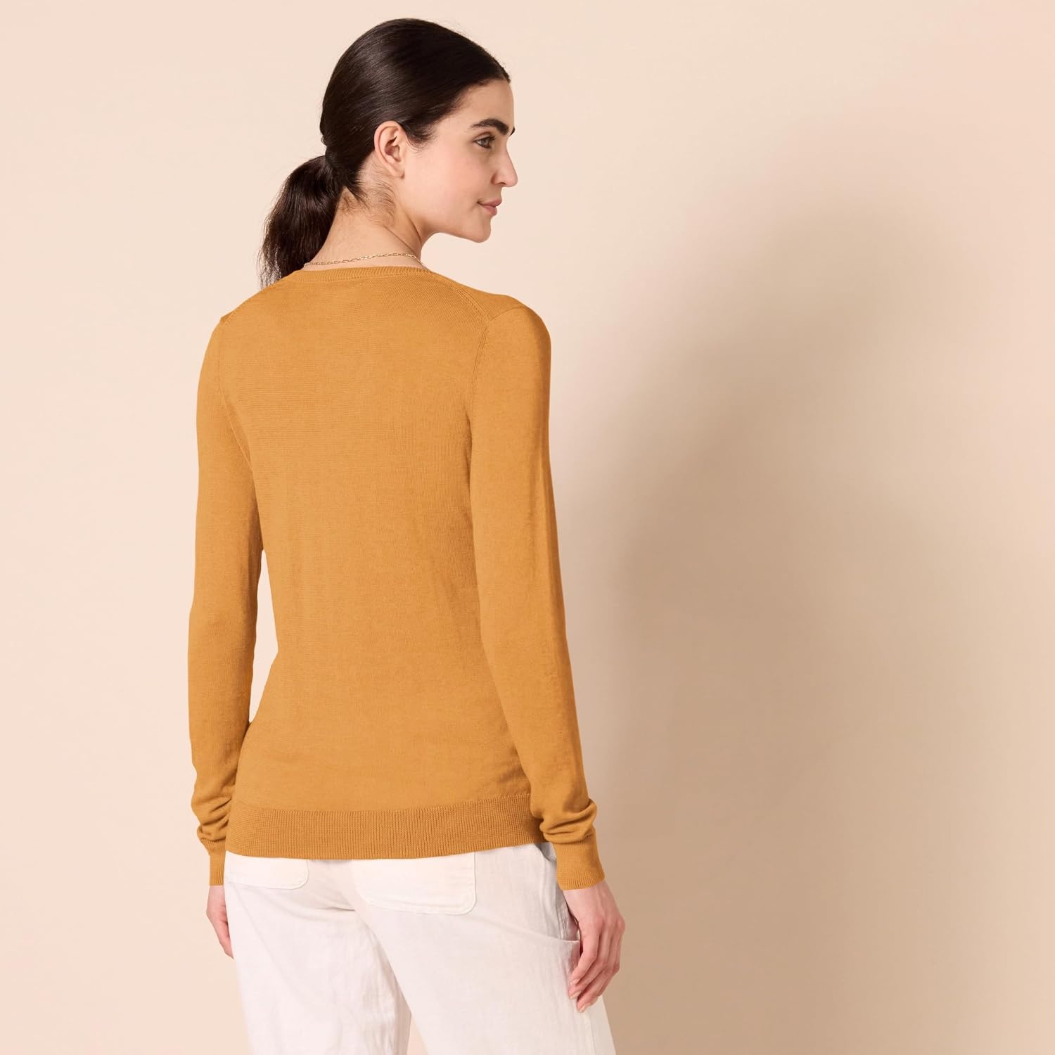 image:imageAmazon Essentials Womens RegularFit Lightweight LongSleeve VNeck Sweater Ribbed Cozy Soft Available in Plus SizeMustard Heather