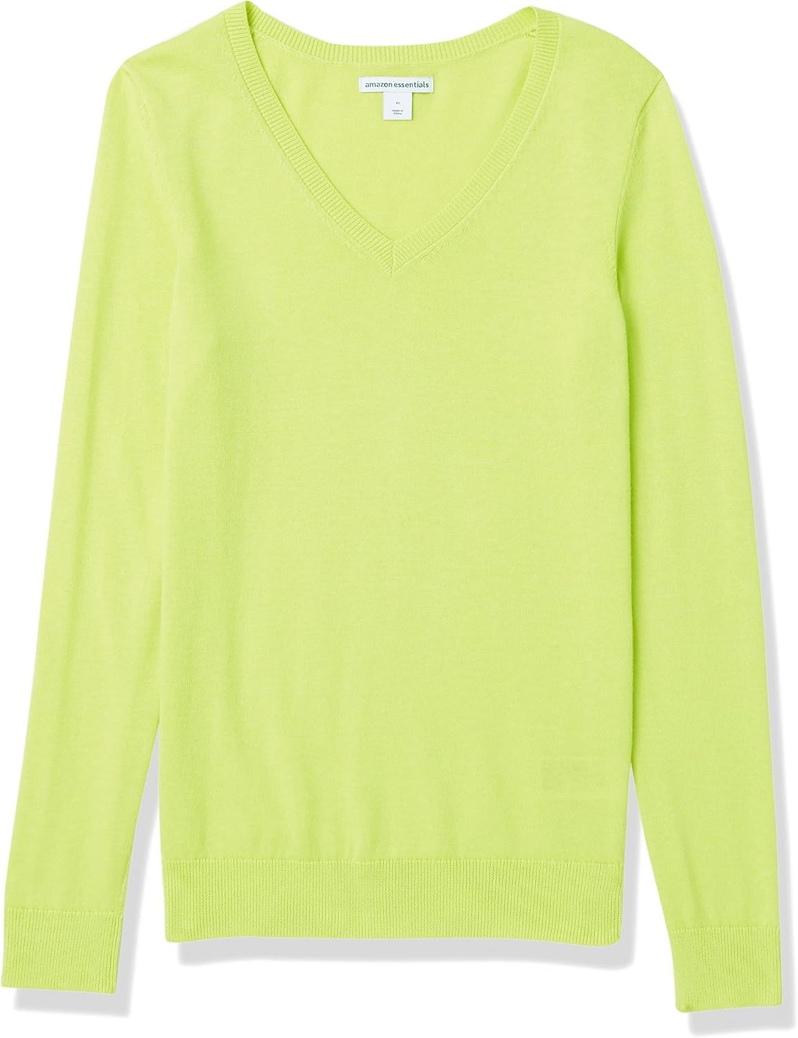 image:imageAmazon Essentials Womens RegularFit Lightweight LongSleeve VNeck Sweater Ribbed Cozy Soft Available in Plus SizeNeon Yellow