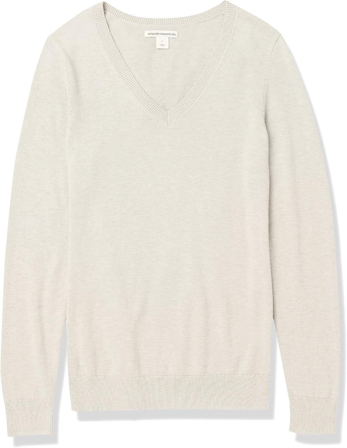 image:imageAmazon Essentials Womens RegularFit Lightweight LongSleeve VNeck Sweater Ribbed Cozy Soft Available in Plus SizeOatmeal Heather