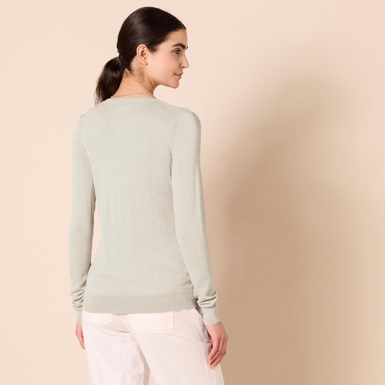 image:imageAmazon Essentials Womens RegularFit Lightweight LongSleeve VNeck Sweater Ribbed Cozy Soft Available in Plus SizeOatmeal Heather