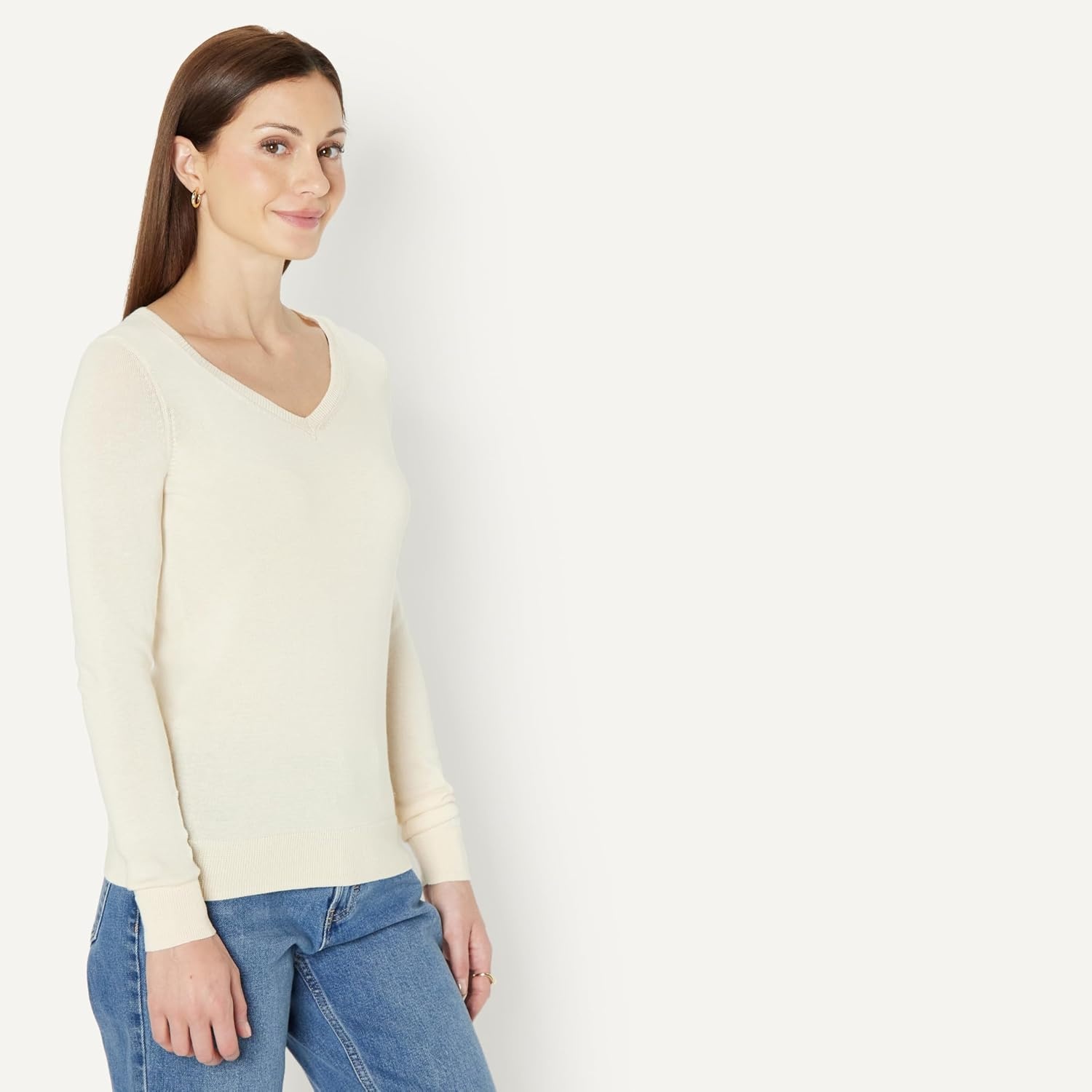 image:imageAmazon Essentials Womens RegularFit Lightweight LongSleeve VNeck Sweater Ribbed Cozy Soft Available in Plus SizePale Peach