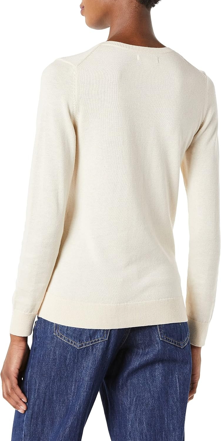 image:imageAmazon Essentials Womens RegularFit Lightweight LongSleeve VNeck Sweater Ribbed Cozy Soft Available in Plus SizePale Peach