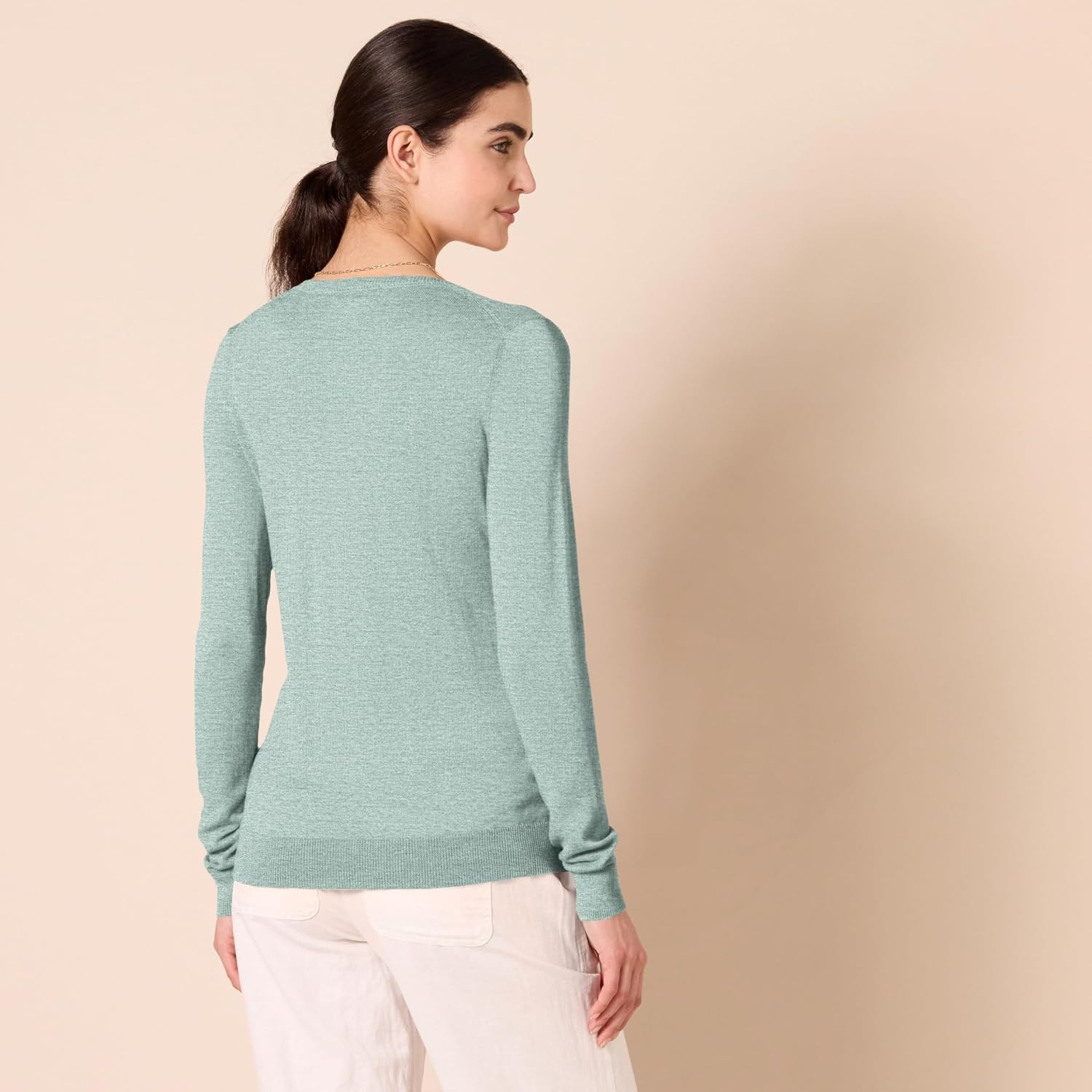 image:imageAmazon Essentials Womens RegularFit Lightweight LongSleeve VNeck Sweater Ribbed Cozy Soft Available in Plus SizeSage Green Heather