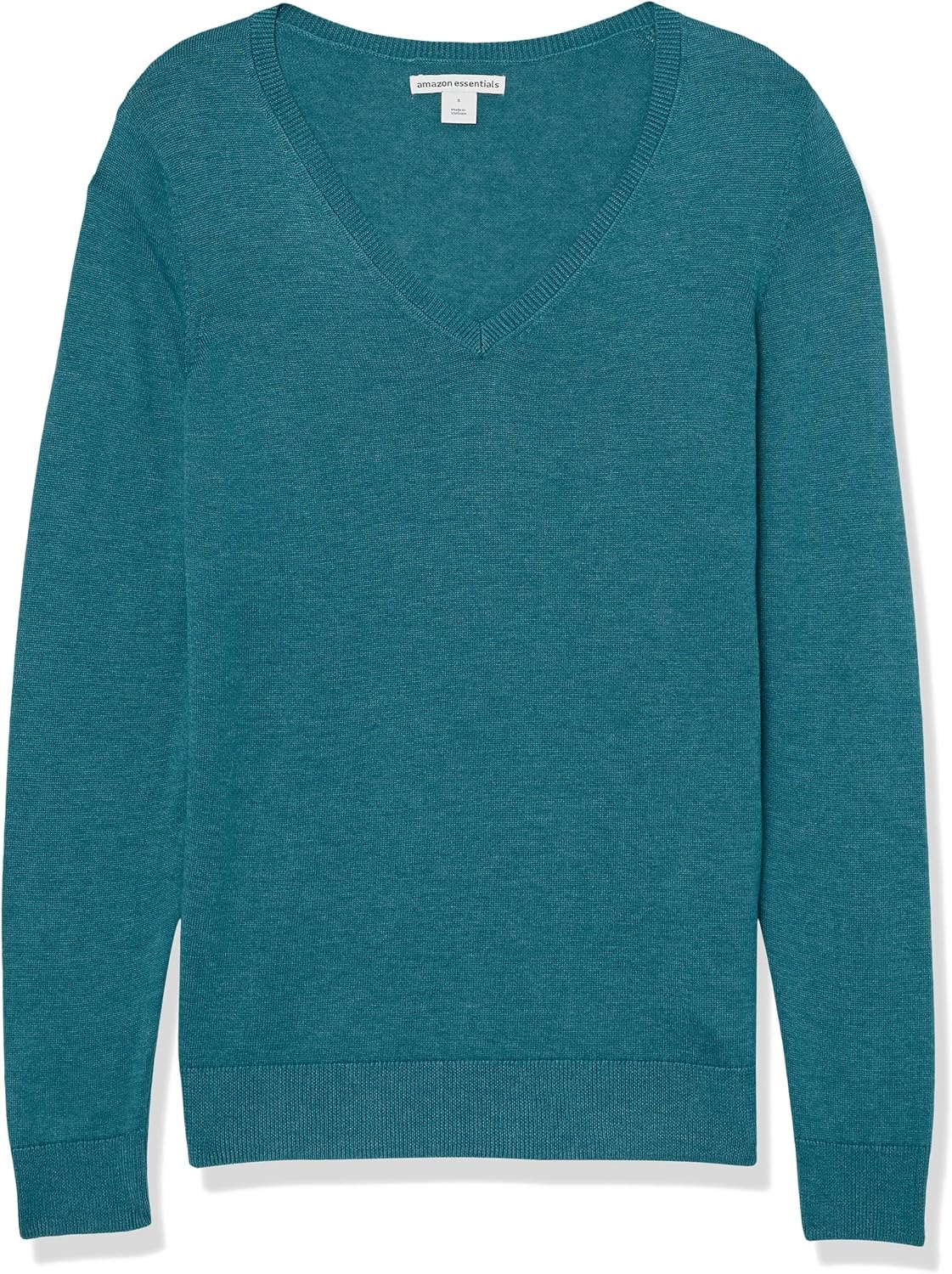 image:imageAmazon Essentials Womens RegularFit Lightweight LongSleeve VNeck Sweater Ribbed Cozy Soft Available in Plus SizeTeal Heather