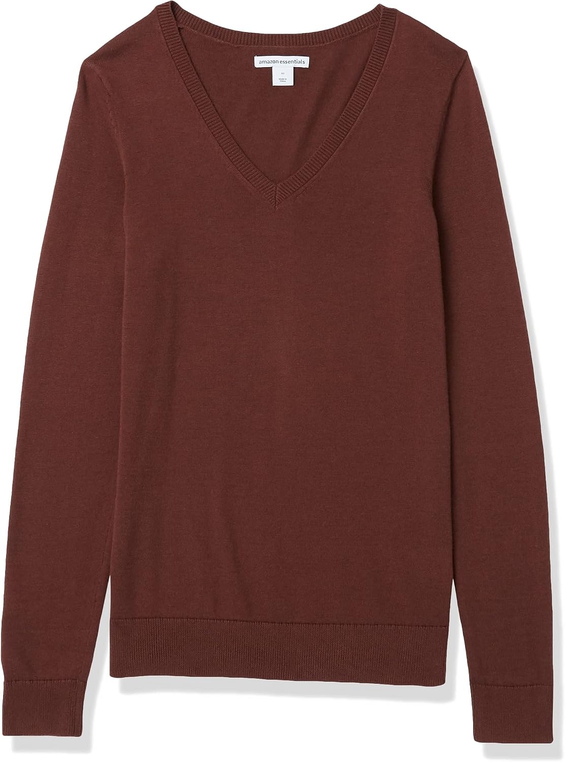 image:imageAmazon Essentials Womens RegularFit Lightweight LongSleeve VNeck Sweater Ribbed Cozy Soft Available in Plus SizeToffee Brown