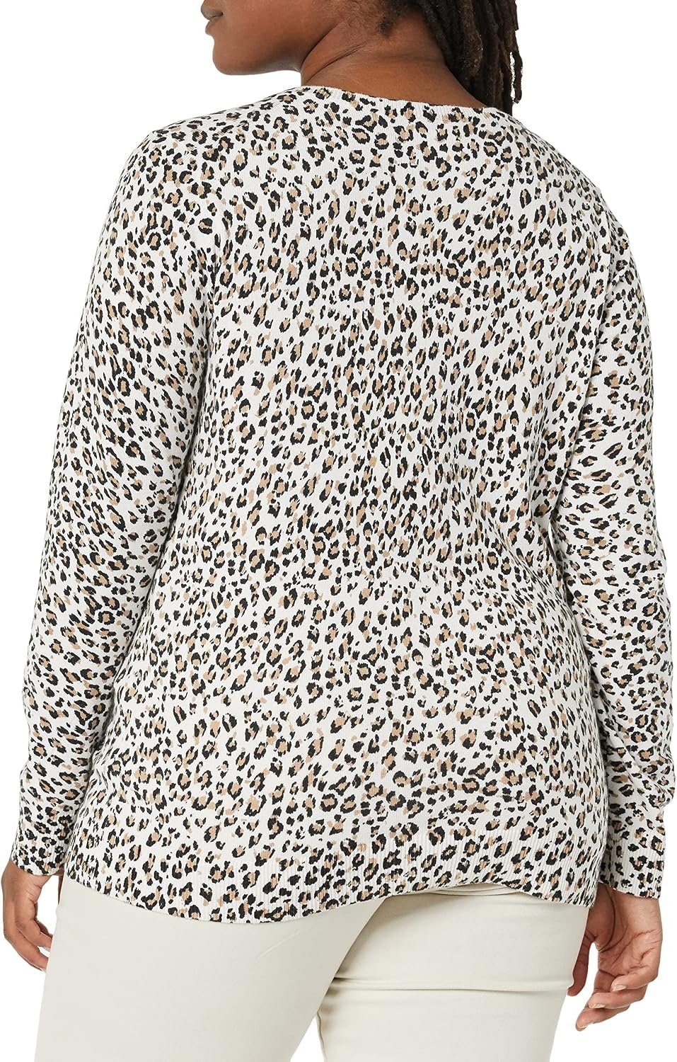 image:imageAmazon Essentials Womens RegularFit Lightweight LongSleeve VNeck Sweater Ribbed Cozy Soft Available in Plus SizeWhiteTan Textured Cheetah