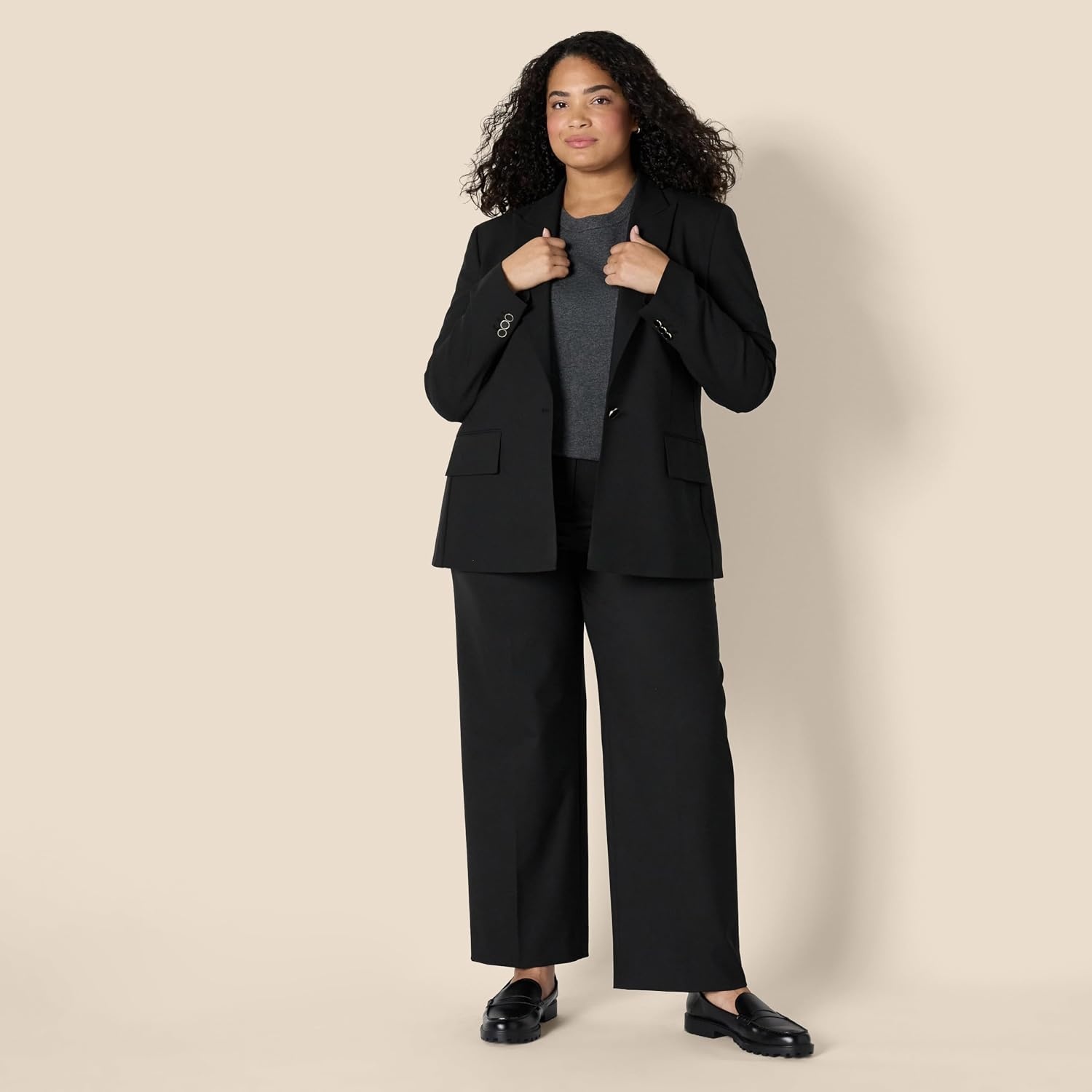image:imageAmazon Essentials Womens RegularFit Woven SingleBreasted BlazerBlack