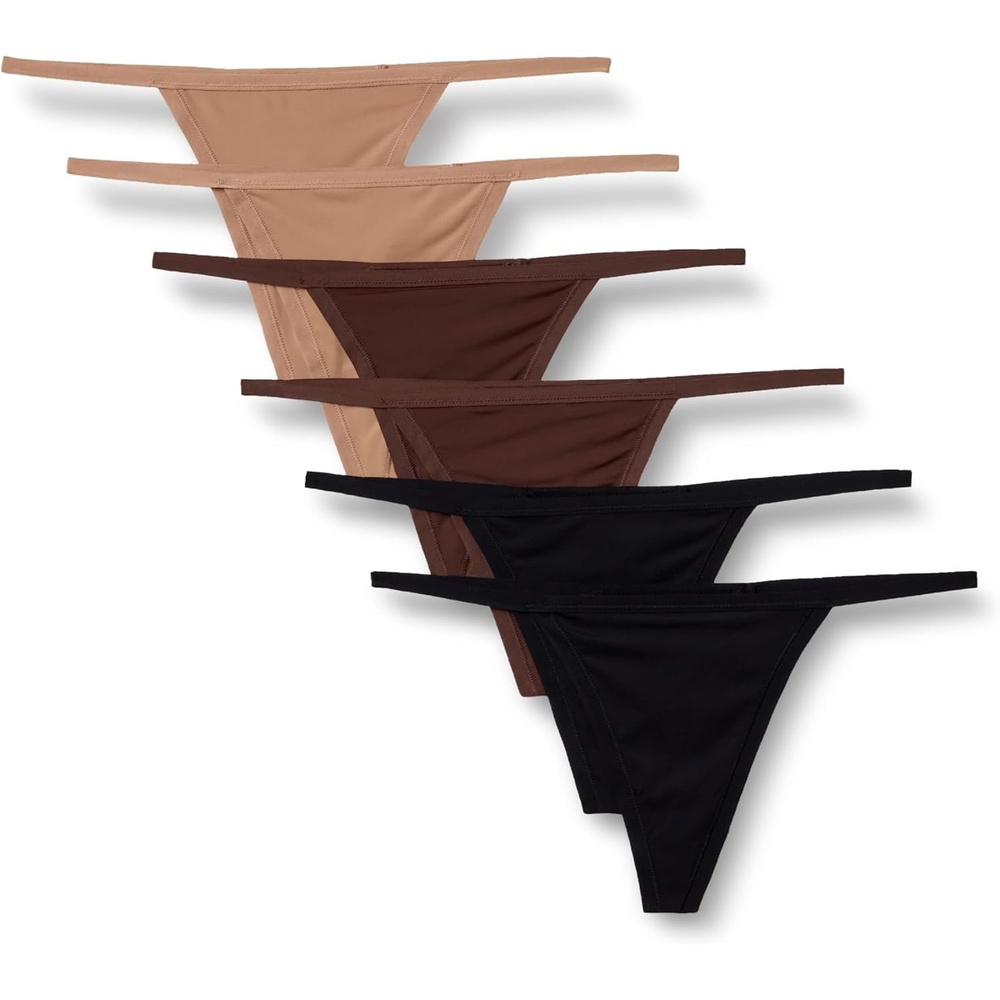 image:imageAmazon Essentials Womens Microfiber High Waisted Thongs Pack of 6Black Rich Hazel Washed Bronze