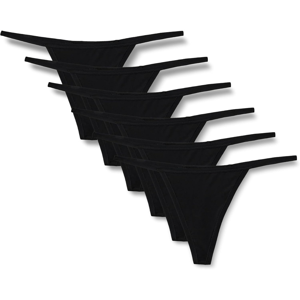 image:imageAmazon Essentials Womens Microfiber High Waisted Thongs Pack of 6Black